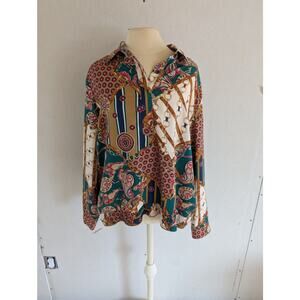 Alfred Dunner Vintage Equestrian Scarf Print Blouse Top 20W